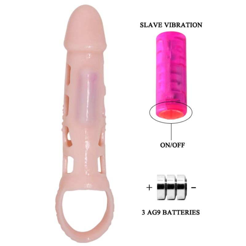 Baile - Funda Extensora Pene Con Vibración Y Strap Natural 13.5 Cm