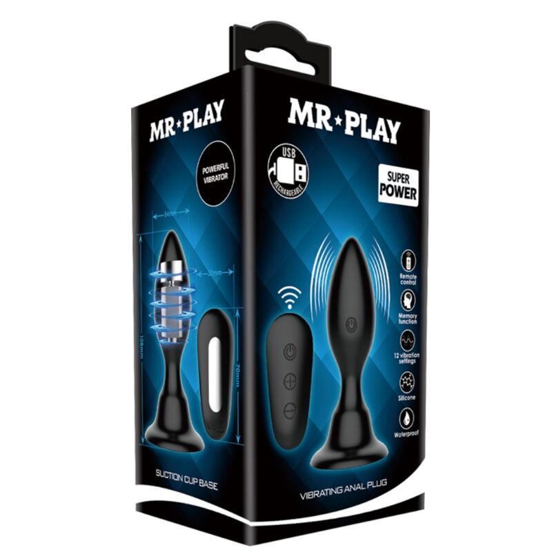 Mr Play - Plug Anal Con Vibracion Negro Control Remoto
