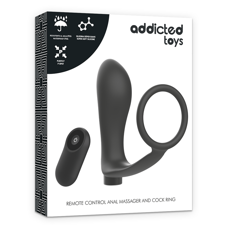 Addicted Toys - Anilla Pene Con Plug Anal Control Remoto Negro Recargable