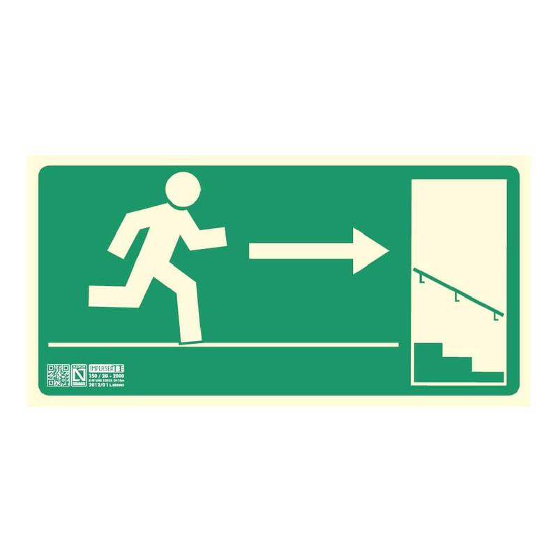 Implaser Ev258n Señal Salida Bajada Escalera Derecha 32x16cm
