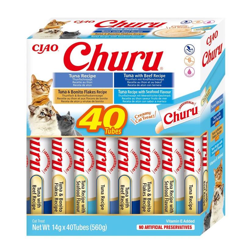 Inaba Churu Variety Box Tuna With Seafood - Cat Treats - 40 X 14g