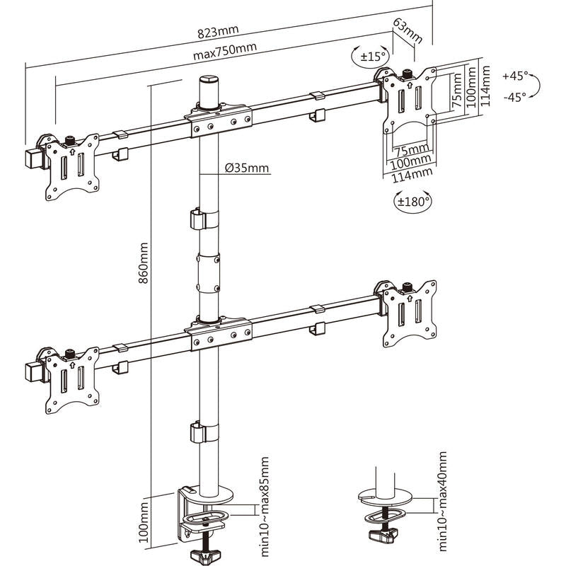 Inline® Desk Bracket For 3x Tv / Led / Tft Display Up A 81cm 32" Max. 7kg