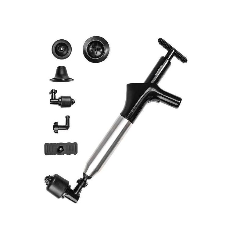 Innovagoods Jetpro Desatascador De Aire Comprimido 5 En 1 Con Accesorios - Alta Presion - Acero Inoxidable - Manometro