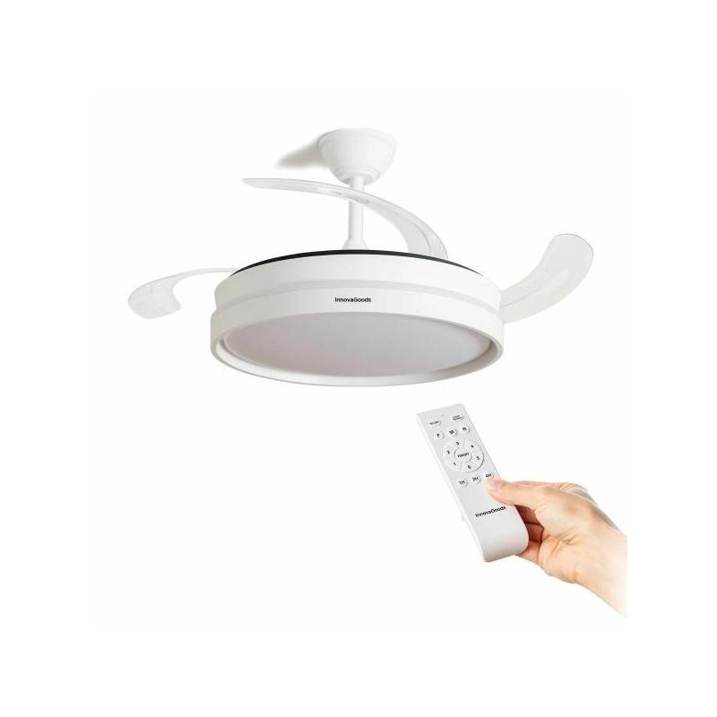Innovagoods Keteez Ventilador De Techo Con 4 Aspas Retractiles - 72w - 6 Velocidades - Luz Led - Incluye Accesorios De