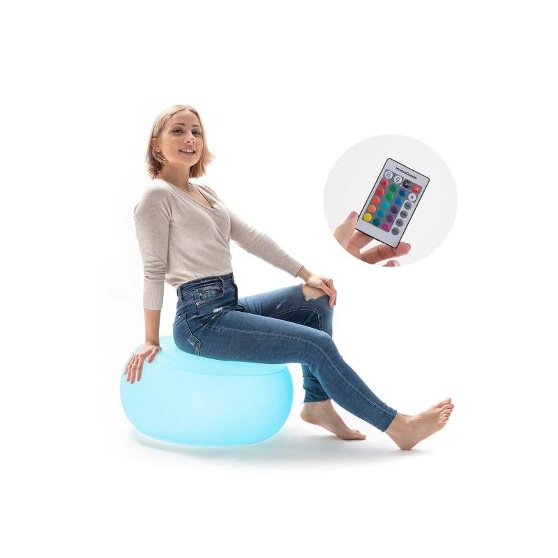 Innovagoods Pulight Asiento Hinchable - Luz Led Multicolor - Soporta Hasta 100kg - Mando A Distancia - Incluye