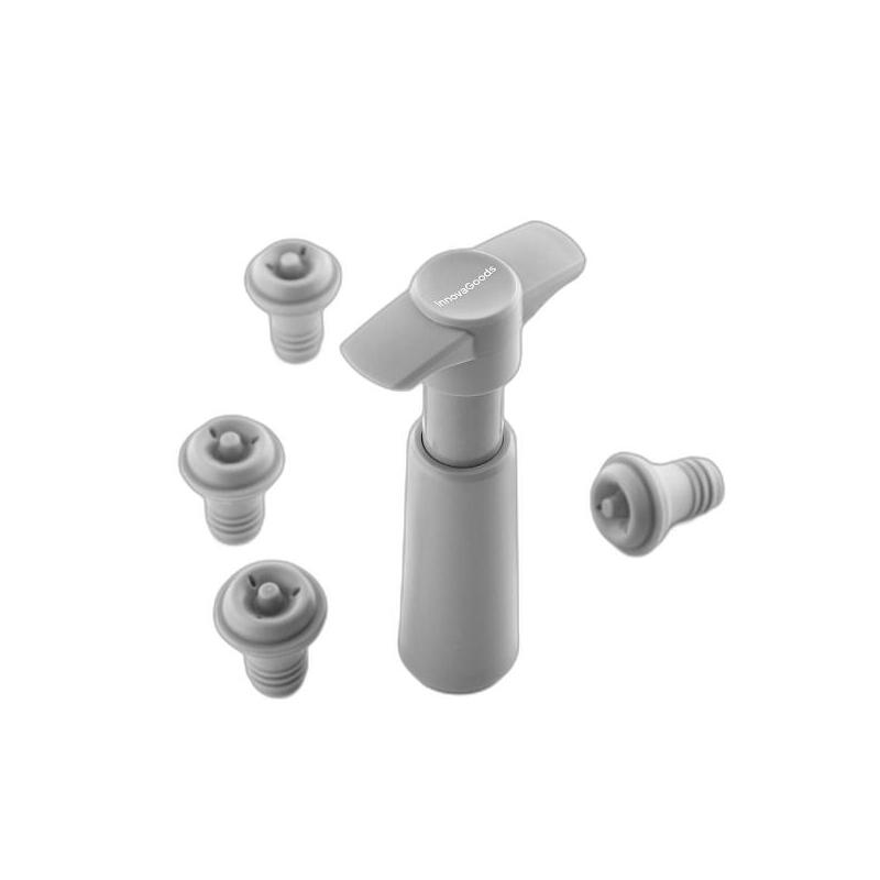 Innovagoods Winuum Bomba Manual De Vacio Y Tapones Para Vino - Incluye 4 Tapones Reutilizables - Evita Oxidacion Del