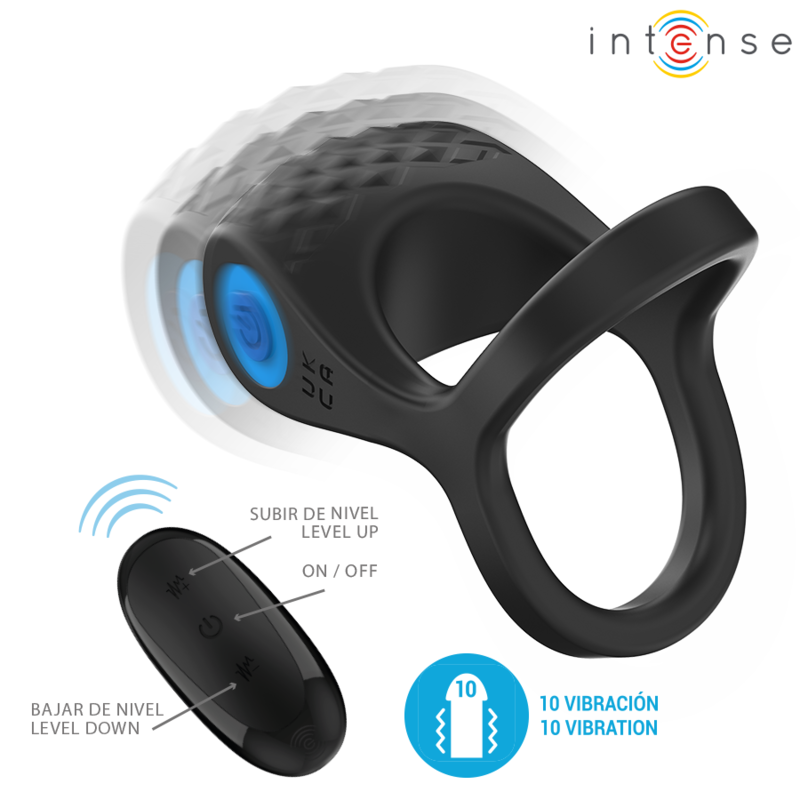 Intense - Alex Anillo Doble Vibrador Pene 10 Vibraciones Negro