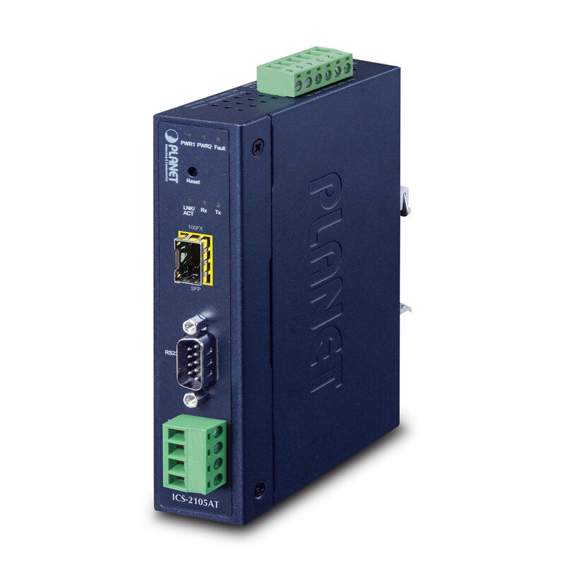 Ip30 Indumrial 1-Port Rs232 422 485 Serial Device Server W 100base-Fx Sfp