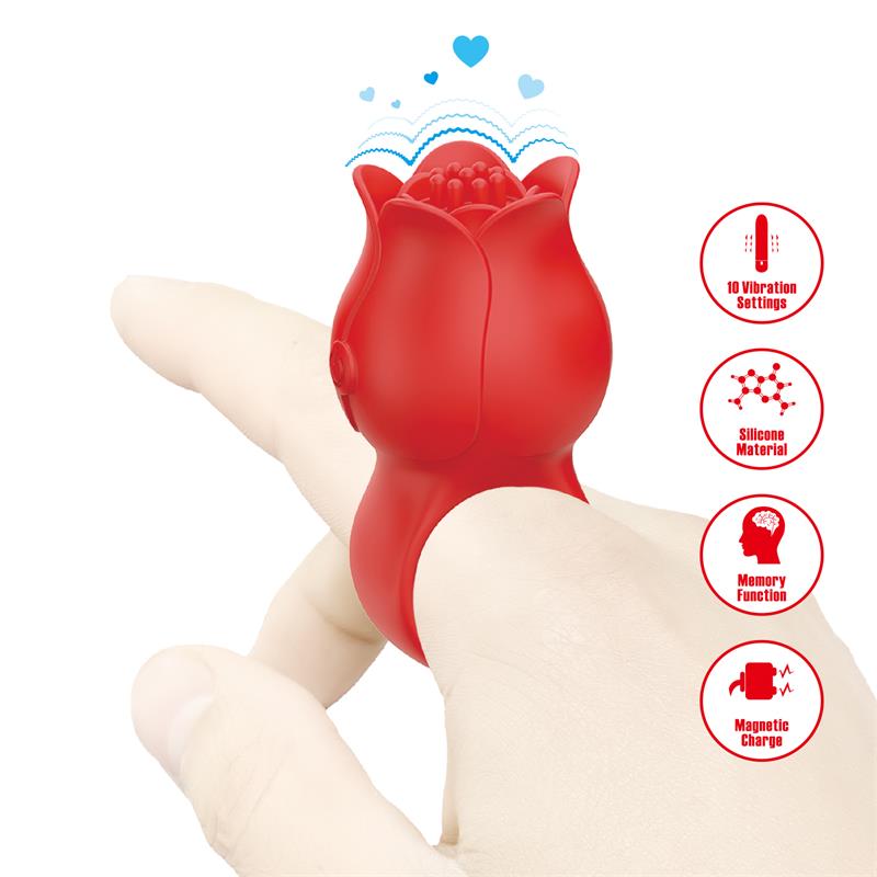 Pretty Love - Jae Vibrador De Dedo Forma De Rosa 10 Vibraciones Rojo