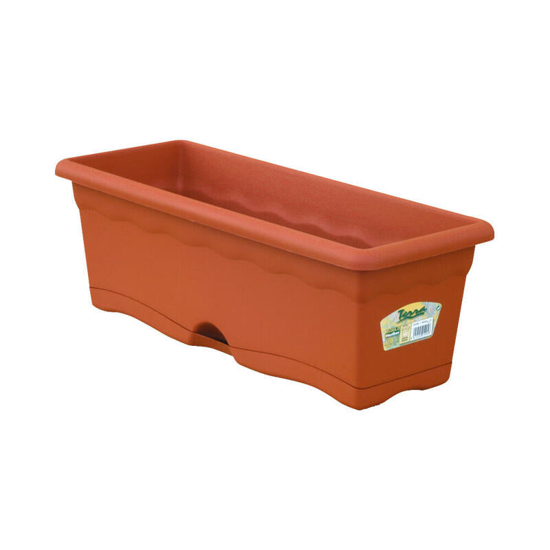 Jardinera Con Plato Integrado Color Terracota 50x20cm