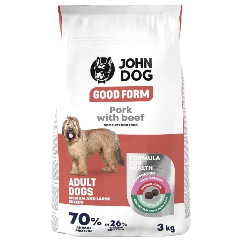 John Dog Good Form Adulto Razas Medianas Y Grandes Cerdo Y Ternera - Pienso - 3 Kg