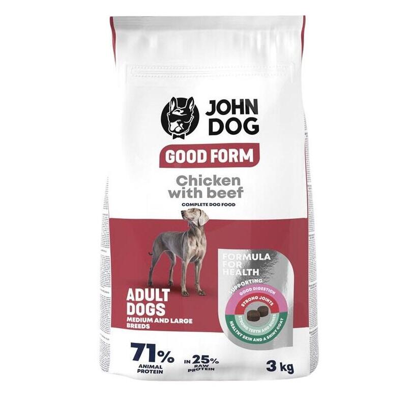 John Dog Good Form Sd Breed Pollo Y Carne De Res Alimento Seco Para Perros 3kg