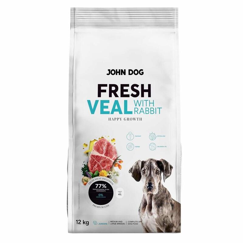 John Dog Junior Fresh Veal With Rabbit Karma Sucha Para Perro 12kg