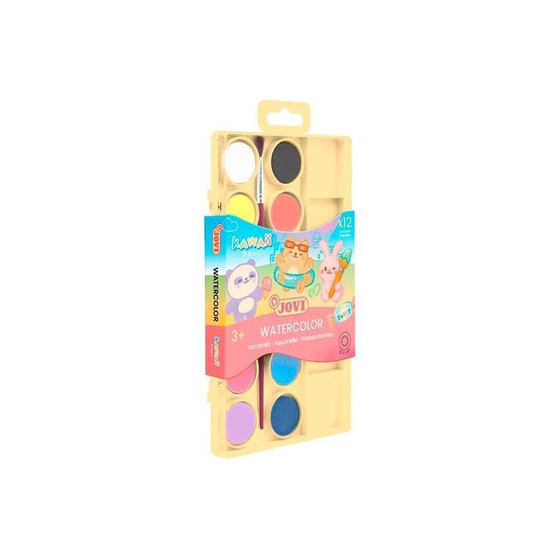 Jovi Acuarelas Kawaii En Pastillas 22mm Con Pincel C/Surtidos Estuche 12 Ud