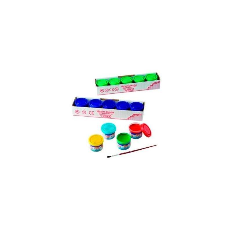 Jovi Estuche 5 Botes Témpera Escolar 35ml + Pincel Unicolor Azul Cyan