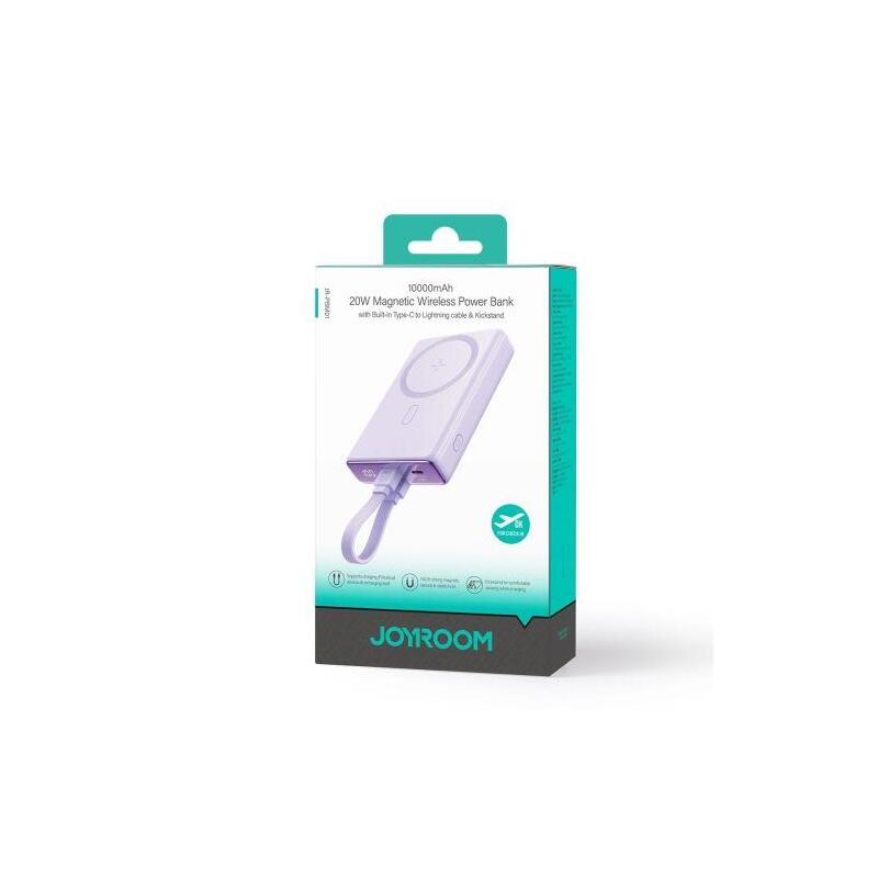 Joyroom Power Bank Magnetic Wireless Charging, Magsafe 15w, C+Lightning. Pd 20w, 10000 Mah With Type-C - Lightning Cable, Purple (Jr-Pbm01)