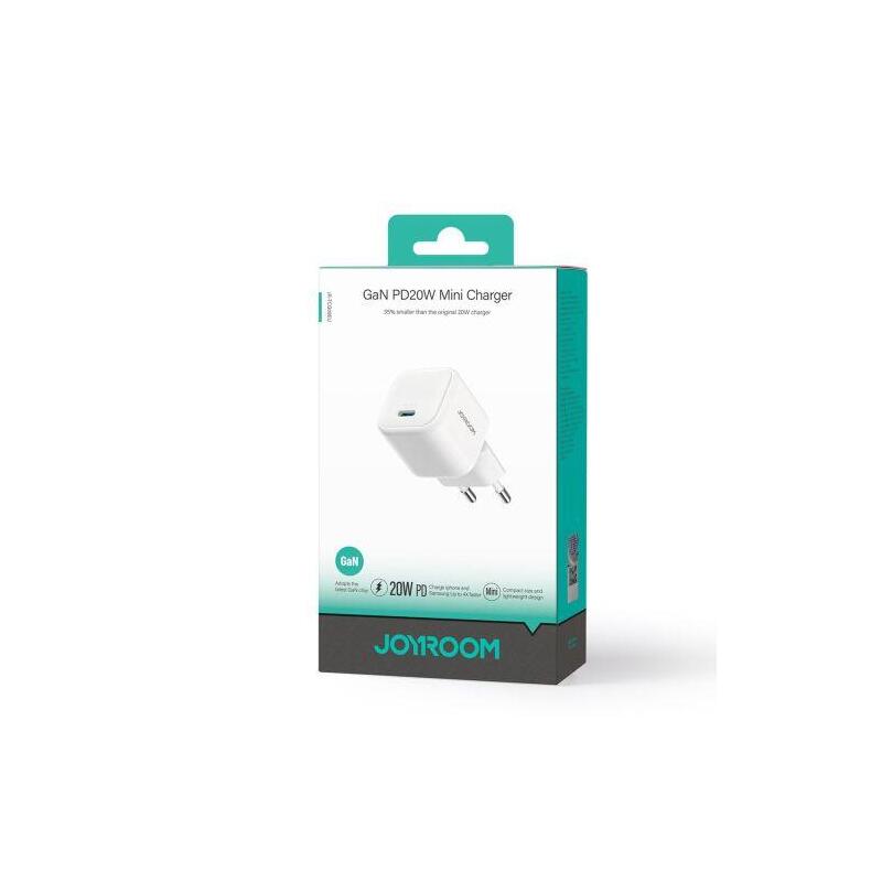 Joyroom Travel Charger Gan Fast Charger Type-C, 20w, Pd 3.0, Qc 3.0, White (Tcg08)
