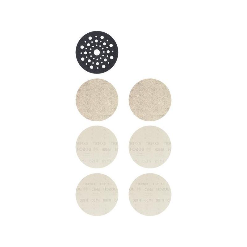 Juego De Hojas De Lija Con Estructura De Malla Bosch Expert M480 Ø 125 Mm, K80 / 120 / 180 (7 Piezas, Incluido Pad Saver, Para Lijadoras Excéntricas) 120/180 2608901202