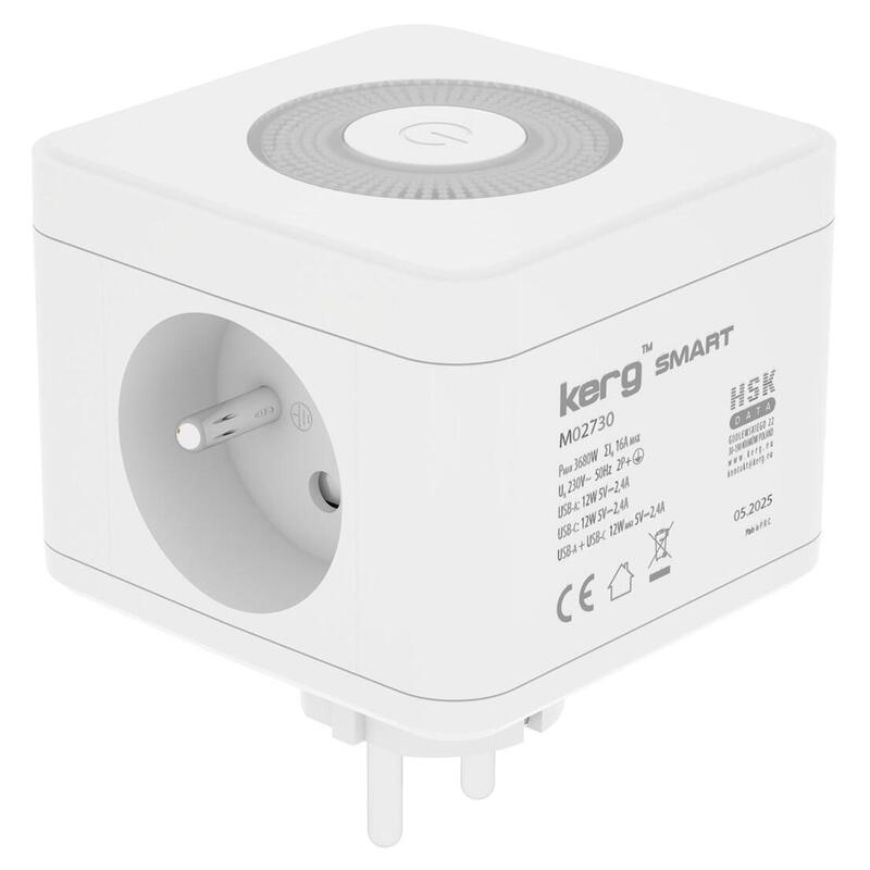 Kerg Smart Enchufe Multiple De 2 Tomas + Cargador Usb-A+Usb-C + Luz Led 16a/250v~ M02730