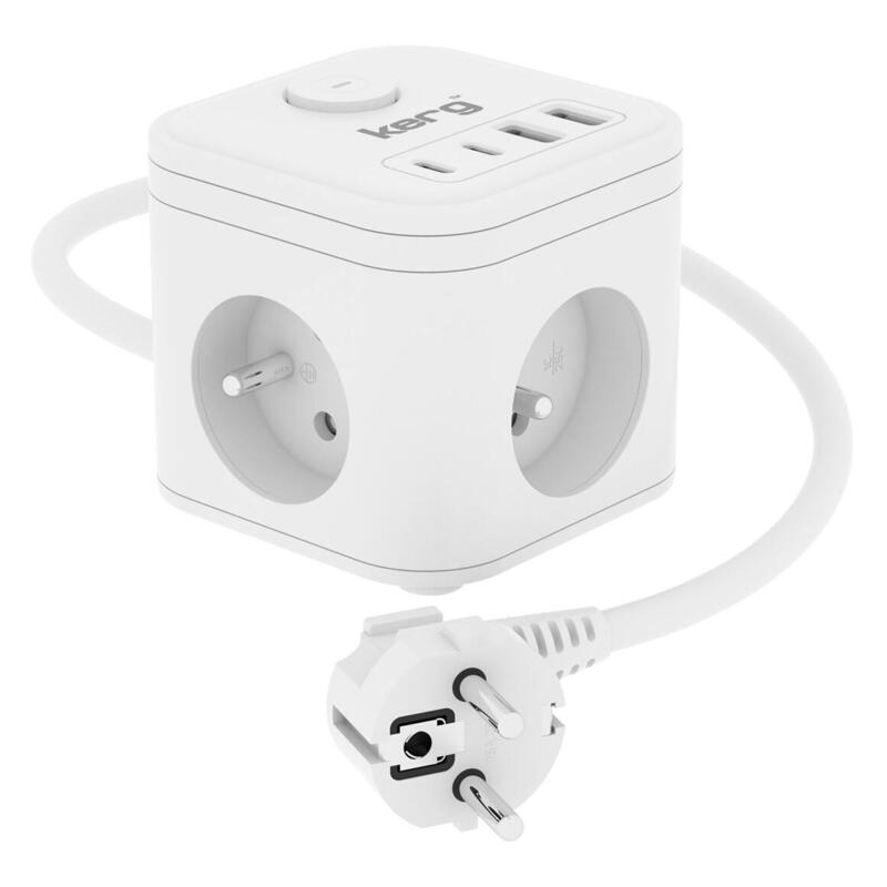 Kerg Smart Enchufe Multiple De 3 Tomas + Cargador Usb-A+Usb-C 1,5 M 3×1,5 Mm2 H05vv-F 16 A/250 V