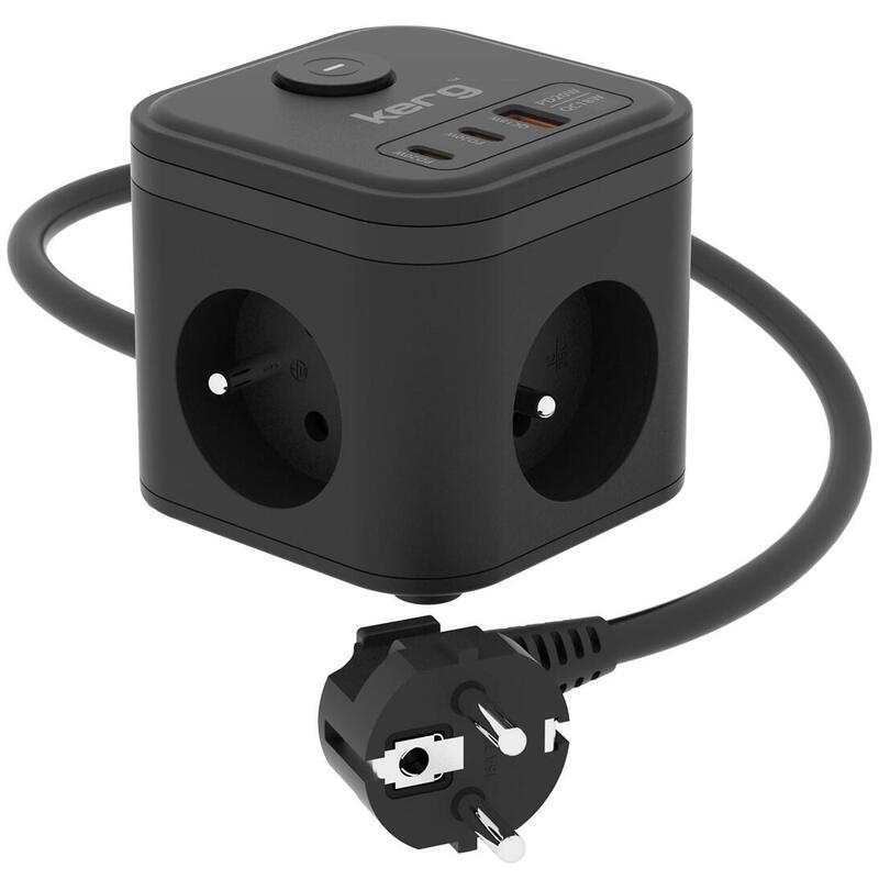 Kerg Smart Enchufe Multiple De 3 Tomas + Cargador Usb-A+Usb-C 1,5 M 3×1,5 Mm2 H05vv-F 16 A/250 V
