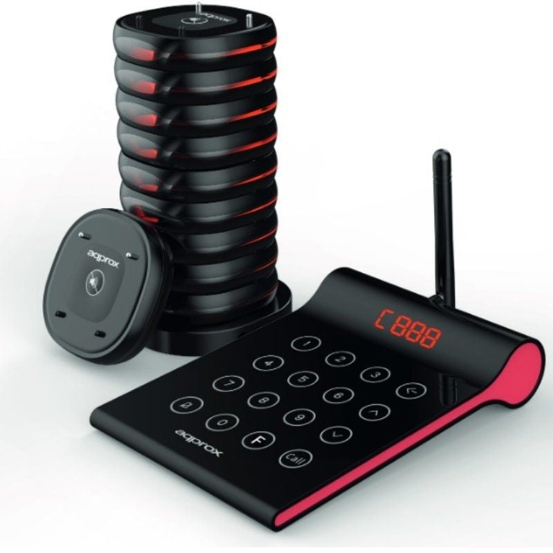 Kit Avisador De Clientes Approx 10 Avisadores Rango 400m 32h De Bateria Transmisor Tactil 4 Digitos