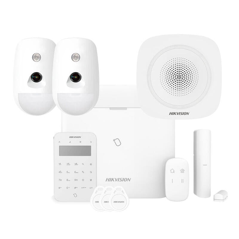 Kit Axpro 868mhz 96 Zonas Hikvision Panel + 2 Pircam + Mando + Teclado Lector De Tags + Contacto + Sirena