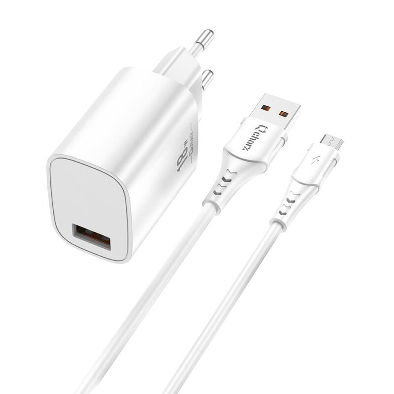 Kit Cargador 3a Qcharx Artemisia 18w + Cable Usb A Micro Blanco