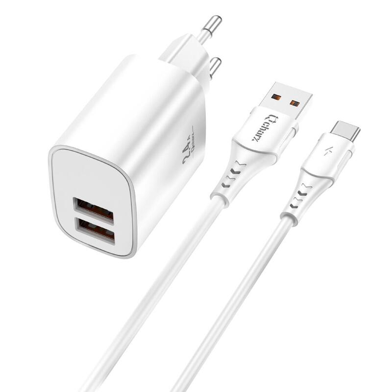 Kit Cargador Qcharx Apolo 24a + Cable Usb A Tipo C Blanco
