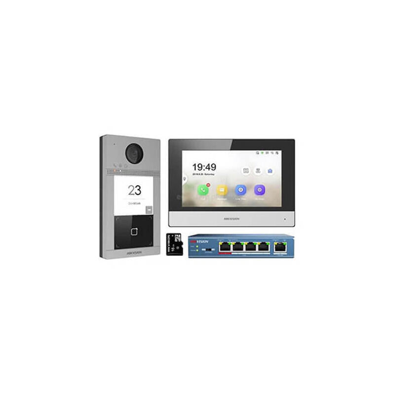 Kit De Videoportero Ip Residencial Placa Exterior Monitor Switch Poe 4 Puertos Microsd 16gb