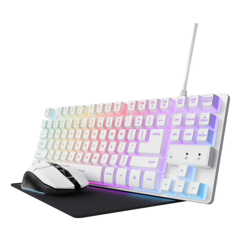 Kit Gaming Gxt 794w Teclado Wired + Raton Wireless + Alfombrilla Blanco Trust Teclado Gaming/ Ratón Gaming Inalámbrico/ Alfombrilla Para Ratón