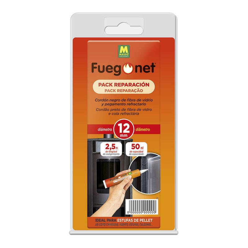 Kit Reparacion: Cordon Aislante Ø12+Adhesivo 50ml 2,5m - Fuegonet Masso