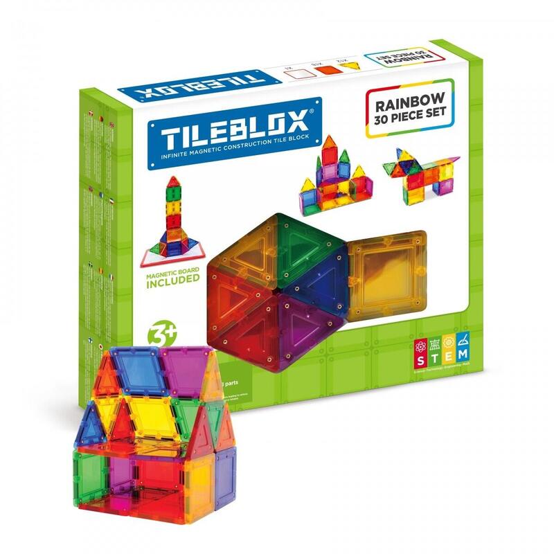 Klocki Magnetyczne Tileblox Zestaw Teczowy Z Tablica Magnetyczna 30 Elementów