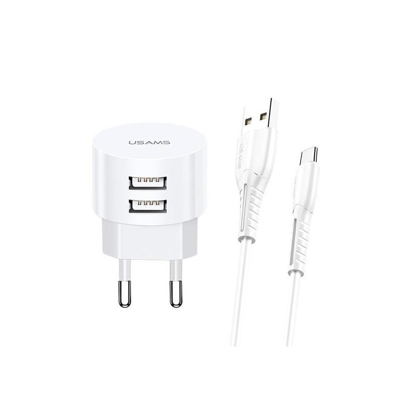 Ladowarka Sieciowa Usams T20 2,1a 2xusb+Kabel Usb-C - Biala