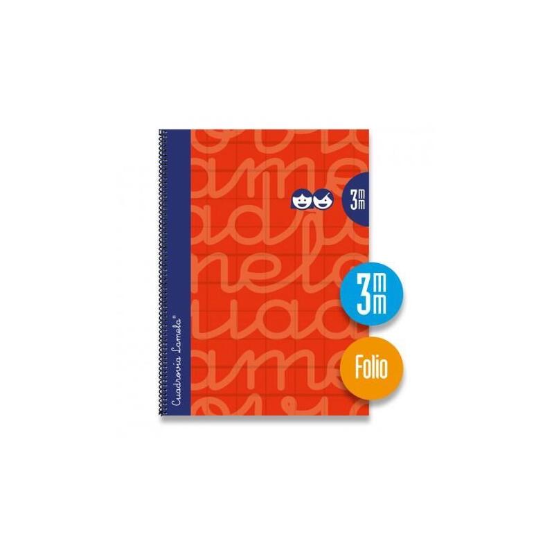 Lamela Cuaderno Espiral 80 Hojas Folio Cuadrícula 3x3 Con Margen Rojo -Paquete 5u-