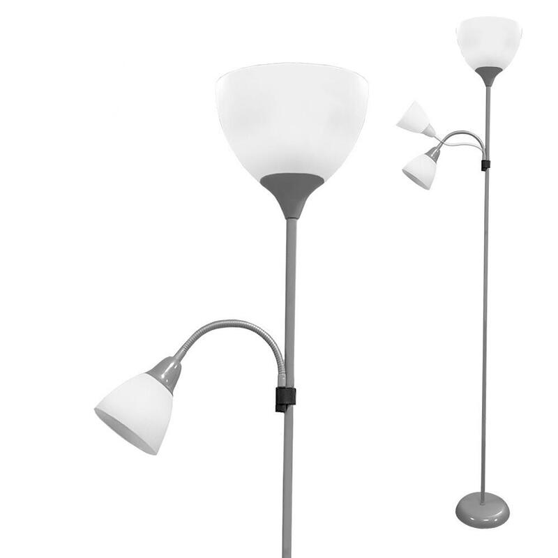 Lampara De Pie Modelo Boston Color Plateada E27 60w Y Lector E14 40w Edm