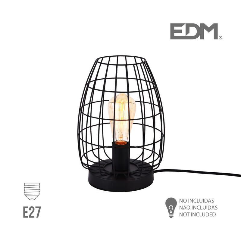 Lampara De Sobremesa Metalica E27 60w Color Negro Ø20x27,5cm Edm
