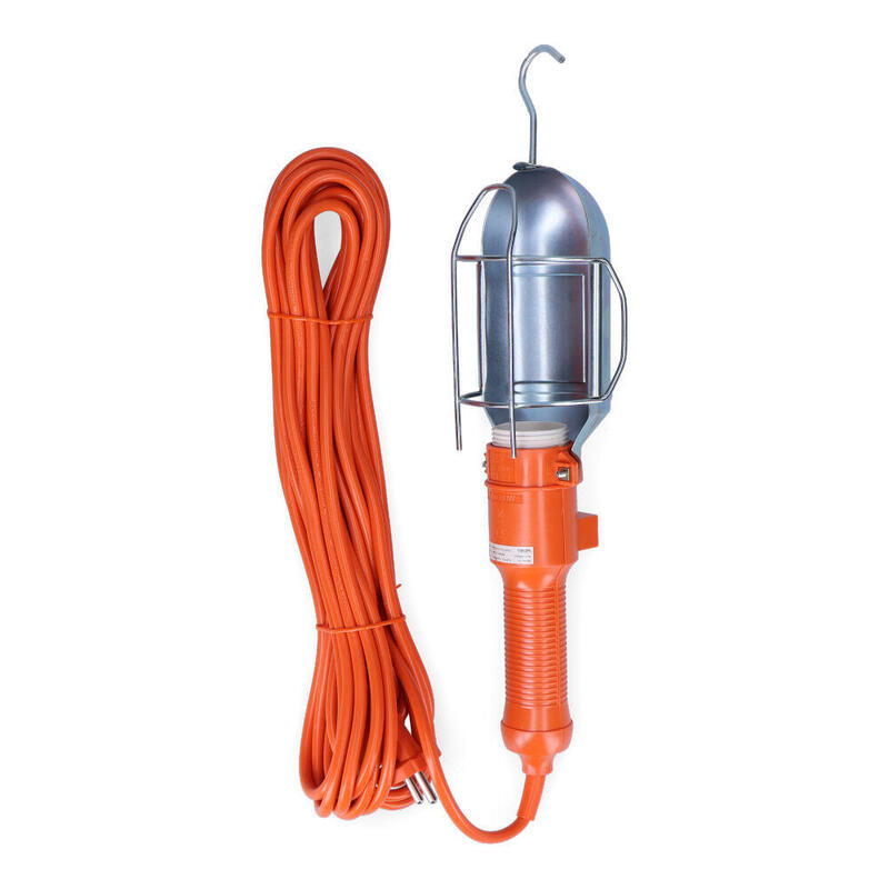 Lampara Portatil Con Gancho E Interruptor Metalica. E-27 (10m De Cable)