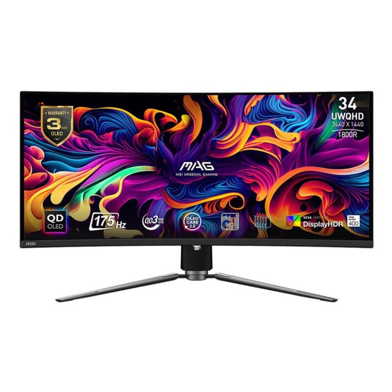 Lcd Monitor Msi 34" Curved/21 : 9 Panel Qd-Oled 3440x1440 21:9 175hz Matte 0.03 Ms Swivel Height Adjustable Tilt Colour Black Mag341cqpqd-Oled