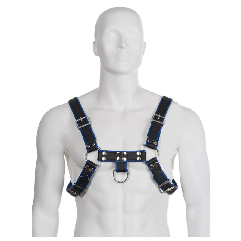 Leather Body - Arnés Cuero Azul Y Negro Chest Bulldog