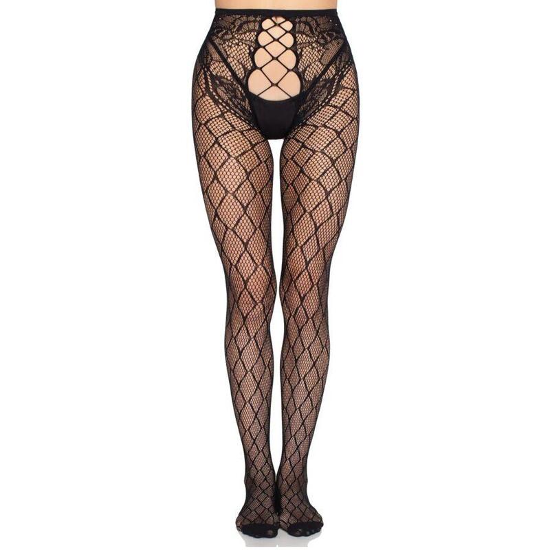 Leg Avenue - 1966 Medias De Red Con Panty Sin Entrepierna Negro - Talla Única