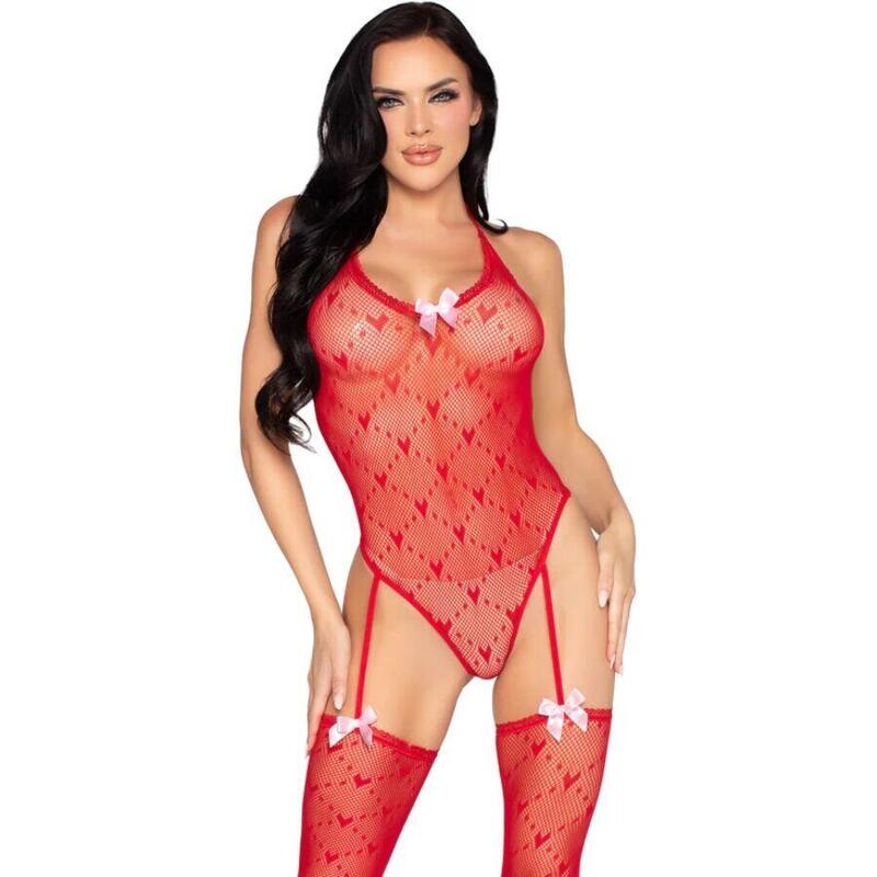 Leg Avenue - 89360 Body Con Liguero Y Espalda Abierta Rojo - Talla Única