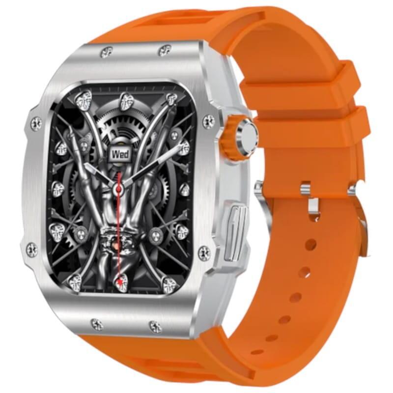 Lemfo Ak55 Plata Con Correa De Silicona Naranja