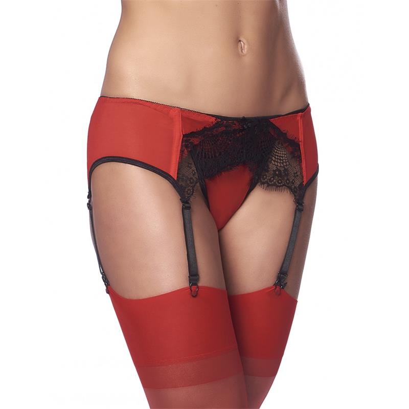 Liguero Con Braguitas Y Medias Rojo Y Negro