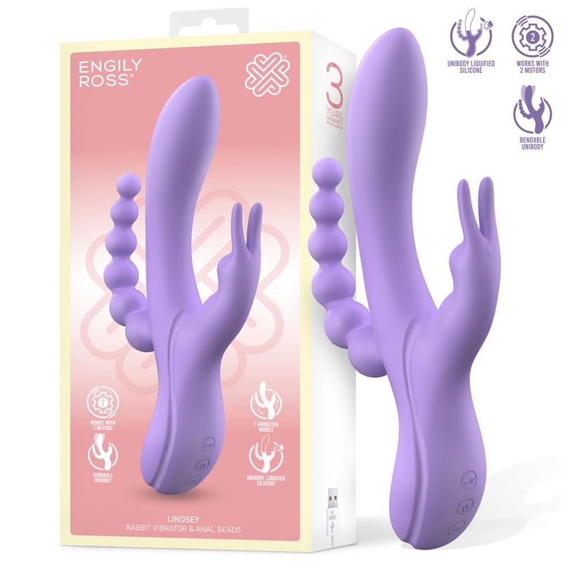 Vibrador Lindsay Con Cadena Anal Silicona Líquida Unibody Flexible 2 Motores