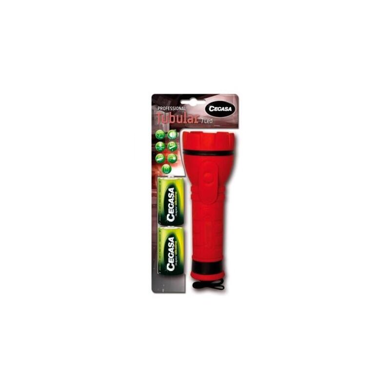 Linterna Cegasa Profesional De 7 Led - Cuerpo De Goma Antideslizante - Resistente A Golpes Y Humedad - Funciona Con 2