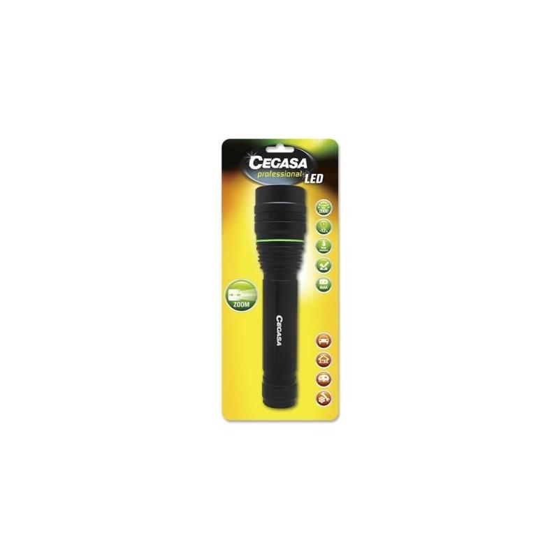 Linterna Cegasa Profesional Led 2000lm - Medidas 24 X 5.5cm - Fabricada En Aluminio - 3 Posiciones - Funciona Con 9