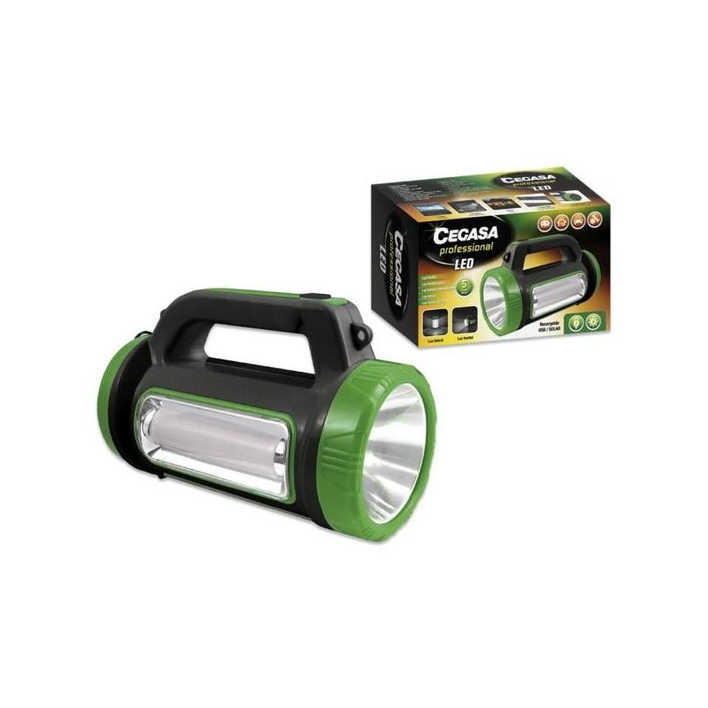 Linterna Cegasa Profesional Multifuncion Led - 5 Modos De Iluminacion - Bateria De 1800mah - Alimentacion Solar Y Por
