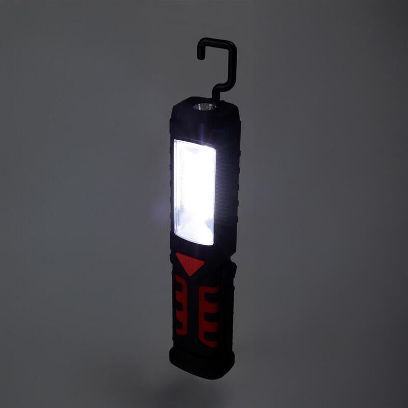 Linterna Led De Trabajo Recargable Doble Funcion Con Gancho + Imán, Negra, 50 X 35 X 215 Mm