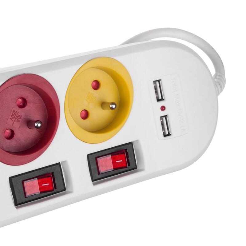 Listwa Zasilajaca Z Wylacznikami 4 Gniazda + 2xusb Przedluzacz Mce229w Biala